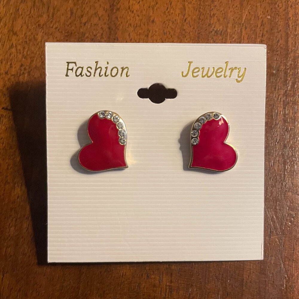 Bundle 3 for $12. Red Heart Stud Earrings with Faux Diamonds.